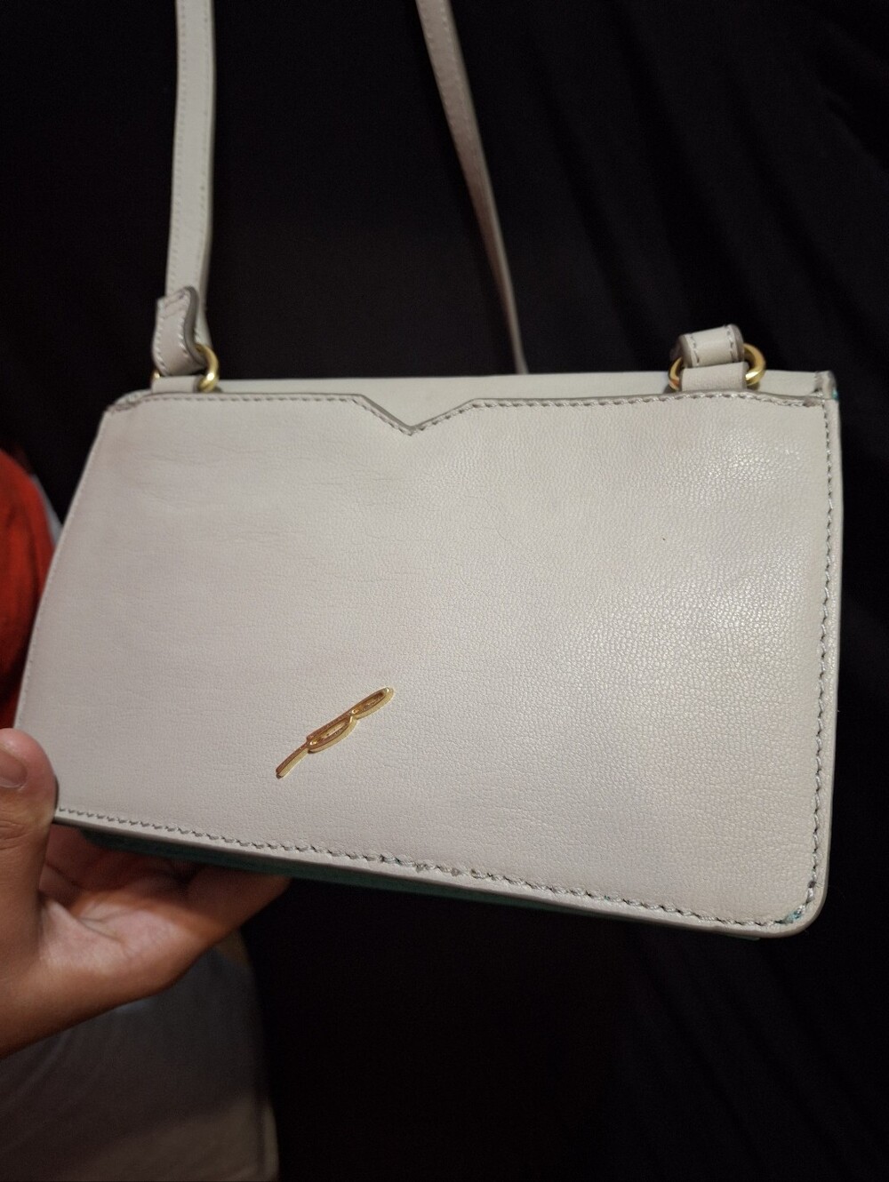 Brian Atwood Light Gray Leather Crossbody with Gold Accent